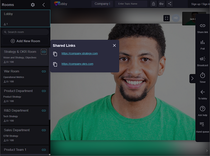 Contextual links attached to the Strategy & OKR Room